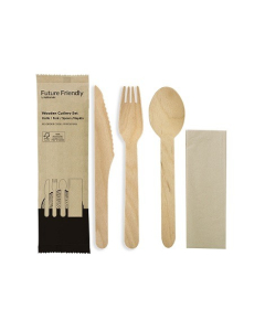 Future Friendly FFWCKFSNS FSC® 100% Certified Wooden Cutlery Set Knife/Fork/Spoon/Napkin – 250sets