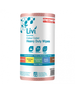 Livi® 6007 Commercial Wipes Roll 30cm x 45m - Red