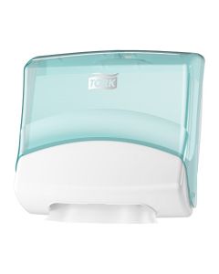 Tork® 654000 Performance Folded Wiper/Cloth Dispenser W4 Plastic – White & Turquoise